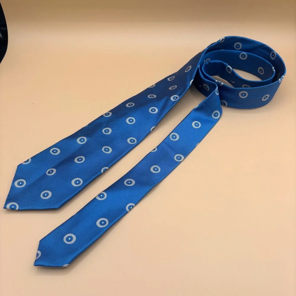 Lauren Ralph Lauren Mens Blue Geometric Circle Silk Necktie 3.5‎ Inch Width